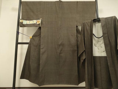 平和屋本店●希少　男性　本場結城紬　重要無形文化財　アンサンブル　長羽織　160亀甲　総詰め　羽裏・猪　証紙付き　逸品　DZAB4723kh6