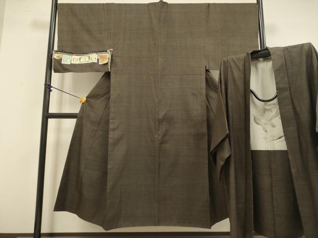 平和屋本店●希少　男性　本場結城紬　重要無形文化財　アンサンブル　長羽織　160亀甲　総詰め　羽裏・猪　証紙付き　逸品　DZAB4723kh6