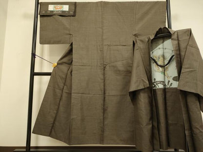 平和屋着物●極上　男性　本場大島紬　アンサンブル　長羽織　羽裏・雷神　逸品　DZAB4729kh6