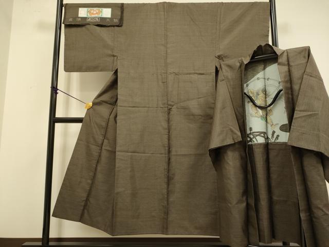 平和屋着物●極上　男性　本場大島紬　アンサンブル　長羽織　羽裏・雷神　逸品　DZAB4729kh6