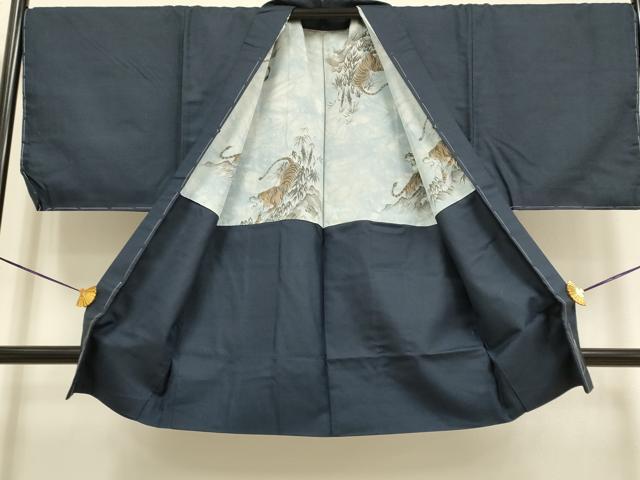平和屋着物●極上　男性　お召　アンサンブル　キングサイズ　長羽織　羽裏・虎　逸品　DZAB4734kh6
