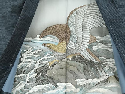 平和屋着物●極上　男性　本場大島紬　アンサンブル　長襦袢(袷)・長羽織セット　100亀甲　総詰め　羽裏・鷹　逸品　未使用　DZAB4735kh6