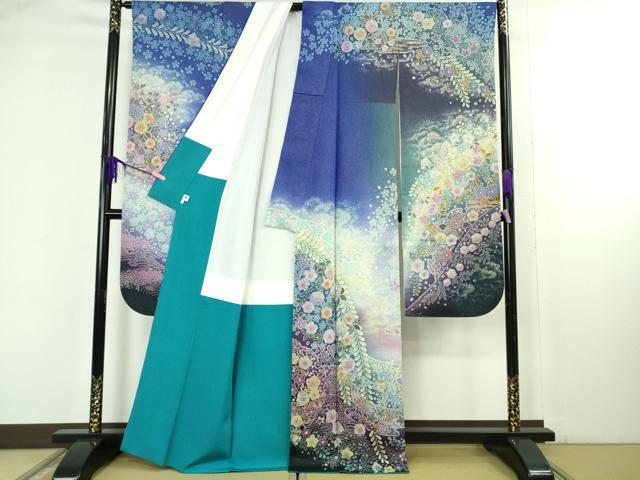 平和屋本店●極上　吉乃一廉　幻の辻が花　振袖・長襦袢(袷)セット　暈し染め　金彩　銀通し地　逸品　DZAB4737kh6