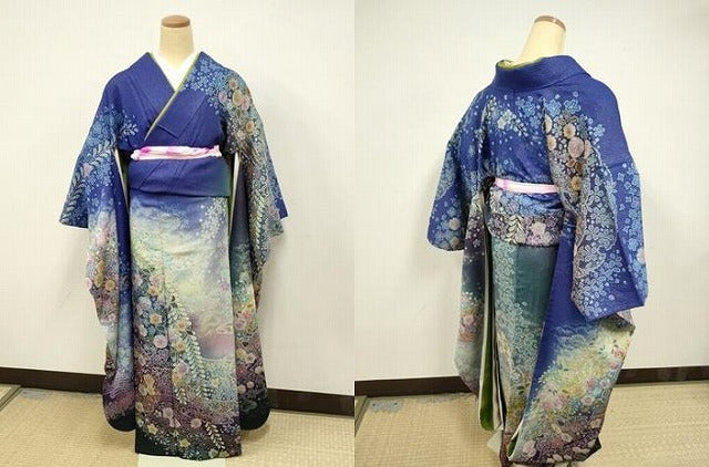 平和屋本店●極上　吉乃一廉　幻の辻が花　振袖・長襦袢(袷)セット　暈し染め　金彩　銀通し地　逸品　DZAB4737kh6