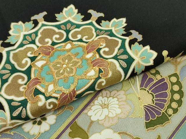 平和屋本店●極上　訪問着　駒刺繍　鳳凰舞鳥更紗花文　黒地　金彩　逸品　DZAB4739kh6
