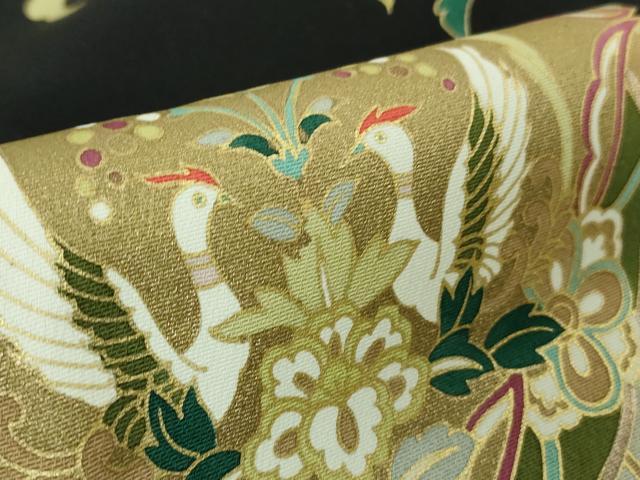 平和屋本店●極上　訪問着　駒刺繍　鳳凰舞鳥更紗花文　黒地　金彩　逸品　DZAB4739kh6