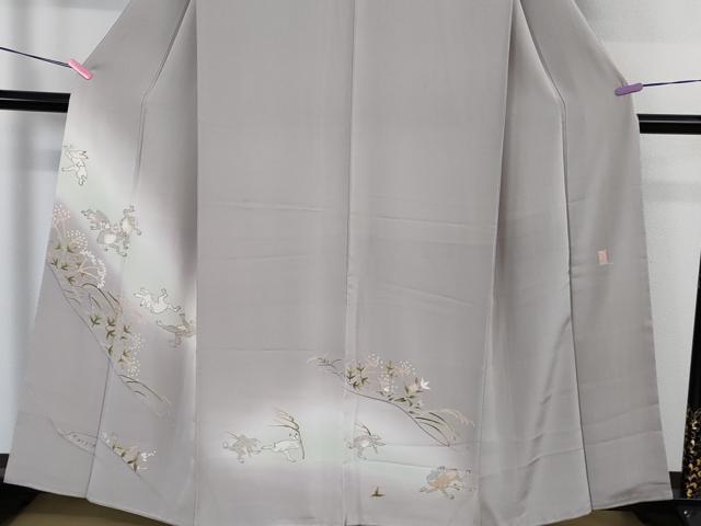 平和屋着物●極上　本加賀友禅作家　松井眞夫　色留袖　鳥獣戯画　薄梅鼠色地　逸品　未使用　DZAB4742kh6