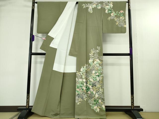 平和屋本店●極上　本加賀友禅作家　東藤岳　訪問着　枝花文　灰汁色地　逸品　DZAB4743kh6
