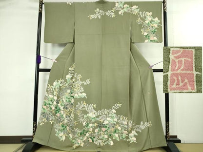 平和屋本店●極上　本加賀友禅作家　東藤岳　訪問着　枝花文　灰汁色地　逸品　DZAB4743kh6