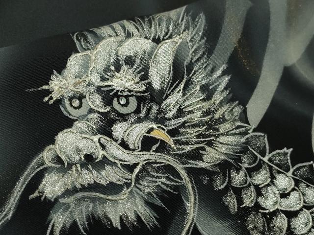平和屋本店●極上　訪問着　手描き　龍　スパンコール　暈し染め　黒地　金銀彩　逸品　DZAB4744kh6