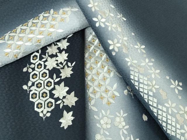 平和屋着物●極上　訪問着　背抜き仕立て　総刺繍　吉祥笹花文　暈し染め　金銀糸　逸品　DZAB4746kh6