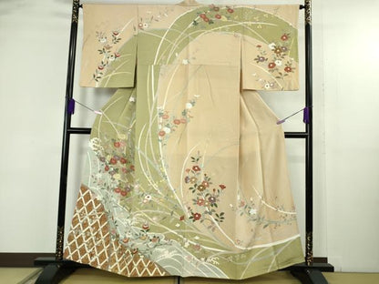 平和屋本店●極上　創業460年・千總　訪問着　籬橘菊文　鬼しぼ縮緬　金彩　逸品　DZAB4747kh6