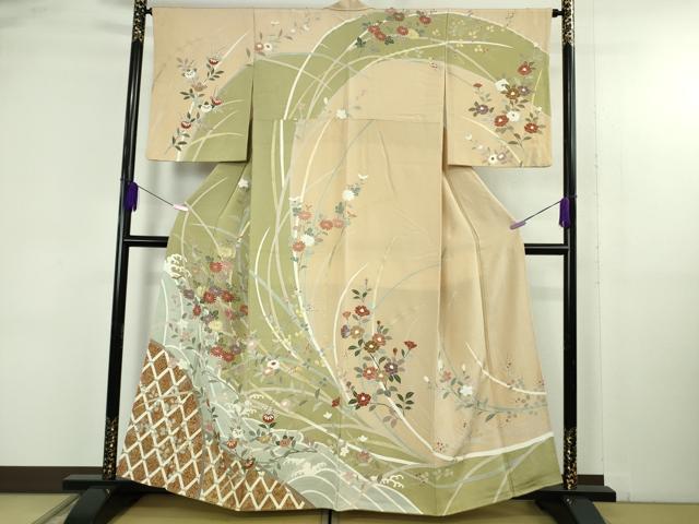 平和屋本店●極上　創業460年・千總　訪問着　籬橘菊文　鬼しぼ縮緬　金彩　逸品　DZAB4747kh6