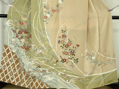 平和屋本店●極上　創業460年・千總　訪問着　籬橘菊文　鬼しぼ縮緬　金彩　逸品　DZAB4747kh6