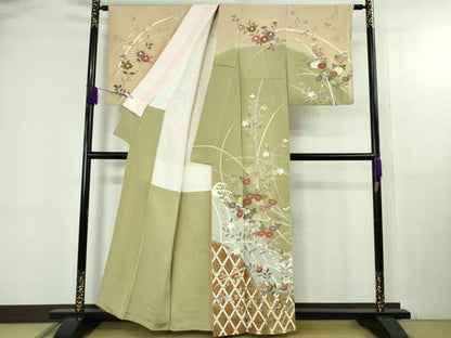平和屋本店●極上　創業460年・千總　訪問着　籬橘菊文　鬼しぼ縮緬　金彩　逸品　DZAB4747kh6