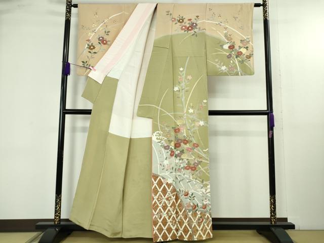 平和屋本店●極上　創業460年・千總　訪問着　籬橘菊文　鬼しぼ縮緬　金彩　逸品　DZAB4747kh6