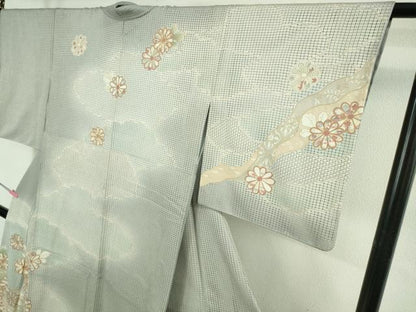 平和屋本店●極上　中国三大刺繍 スワトウ刺繍 訪問着 駒刺繍　作家物　道長花文　スモークブルー色地　暈し染め　金糸　逸品　DZAB4748kh6