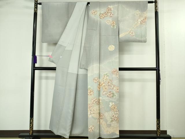 平和屋本店●極上　中国三大刺繍 スワトウ刺繍 訪問着 駒刺繍　作家物　道長花文　スモークブルー色地　暈し染め　金糸　逸品　DZAB4748kh6