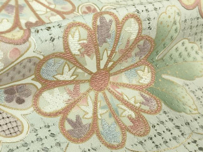 平和屋本店●極上　中国三大刺繍 スワトウ刺繍 訪問着 駒刺繍　作家物　道長花文　スモークブルー色地　暈し染め　金糸　逸品　DZAB4748kh6