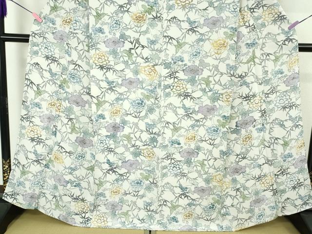 平和屋着物▽極上　小紋　単衣　江戸紅型　舞蝶花文　逸品　DZAB4749kh6