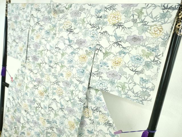 平和屋着物▽極上　小紋　単衣　江戸紅型　舞蝶花文　逸品　DZAB4749kh6