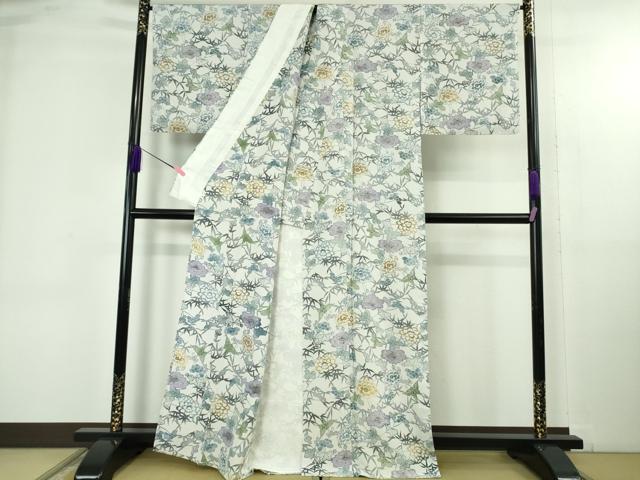 平和屋着物▽極上　小紋　単衣　江戸紅型　舞蝶花文　逸品　DZAB4749kh6