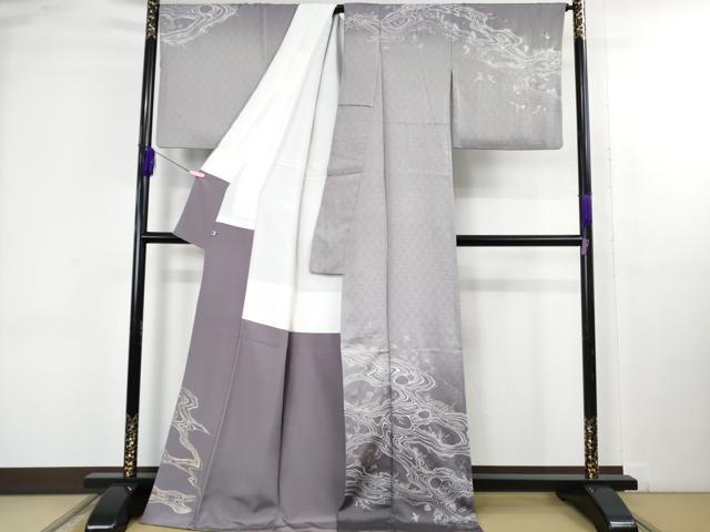 平和屋本店●極上 金彩友禅 卓越技能者 名工 和田光正 訪問着 お召地 鳥 蝶 蜻蛉 蜂 濃い藤色地 暈し染め 銀彩 さが美扱い 逸品DZAB4750kh6