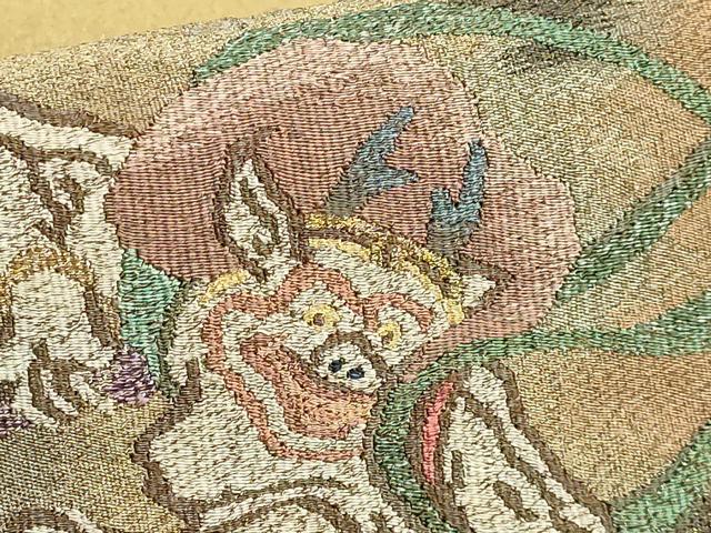平和屋本店●極上　西陣　じゅらく謹製　爪掻き本綴れ　太鼓柄袋帯　雷神図　金糸　証紙・反端付き　逸品　DZAB4756kh6