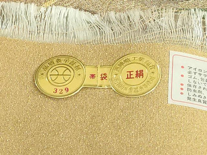 平和屋本店●極上　西陣　じゅらく謹製　爪掻き本綴れ　太鼓柄袋帯　雷神図　金糸　証紙・反端付き　逸品　DZAB4756kh6