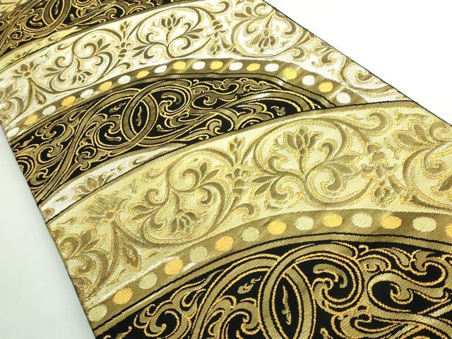 平和屋本店●極上　龍村美術織物　たつむら　六通柄　本袋帯　彩花円舞文　黒地　金銀糸　逸品　DZAB4761kh6