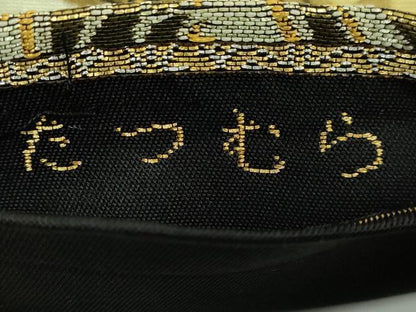 平和屋本店●極上　龍村美術織物　たつむら　六通柄　本袋帯　彩花円舞文　黒地　金銀糸　逸品　DZAB4761kh6