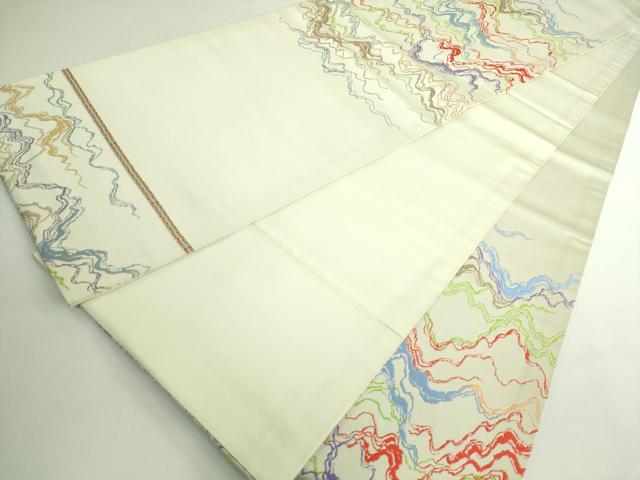 平和屋着物●極上　龍村晋謹製　太鼓柄袋帯　水衣錦　金糸　薄い柳鼠色地　上代50万　紙タグ付き　逸品　DZAB4776kh6