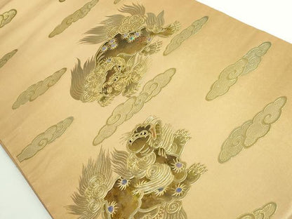 平和屋着物●極上　太鼓柄袋帯　螺鈿　唐獅子　金彩　逸品　DZAB4777kh6