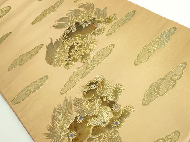平和屋着物●極上　太鼓柄袋帯　螺鈿　唐獅子　金彩　逸品　DZAB4777kh6