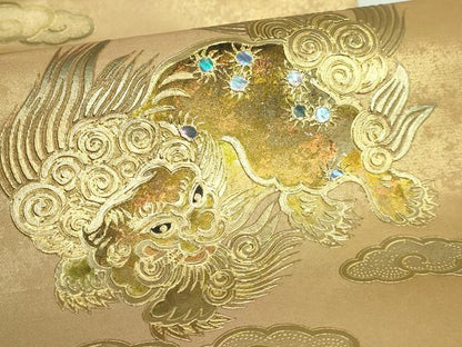 平和屋着物●極上　太鼓柄袋帯　螺鈿　唐獅子　金彩　逸品　DZAB4777kh6