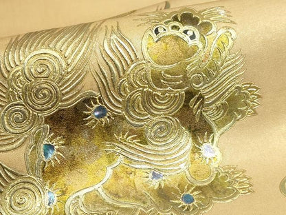 平和屋着物●極上　太鼓柄袋帯　螺鈿　唐獅子　金彩　逸品　DZAB4777kh6