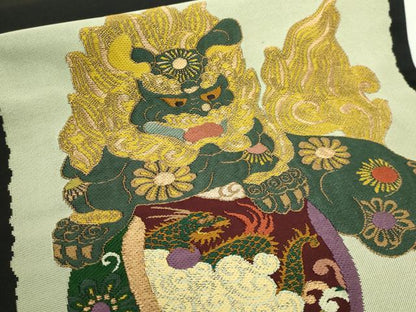 平和屋着物●極上　西陣　鷹匠謹製　太鼓柄袋帯　唐獅子　黒地　金糸　逸品　DZAB4778kh6