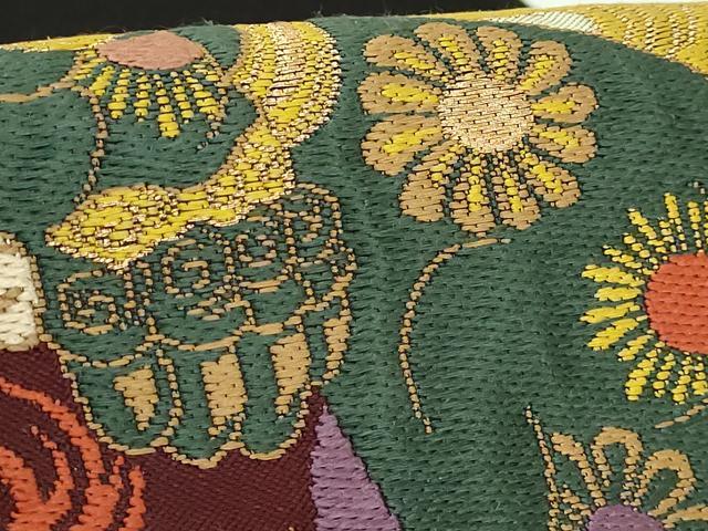 平和屋着物●極上　西陣　鷹匠謹製　太鼓柄袋帯　唐獅子　黒地　金糸　逸品　DZAB4778kh6