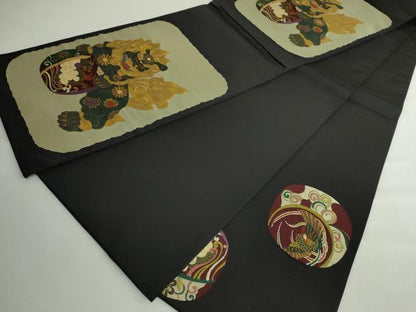 平和屋着物●極上　西陣　鷹匠謹製　太鼓柄袋帯　唐獅子　黒地　金糸　逸品　DZAB4778kh6