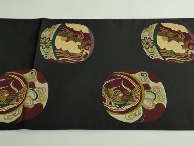 平和屋着物●極上　西陣　鷹匠謹製　太鼓柄袋帯　唐獅子　黒地　金糸　逸品　DZAB4778kh6