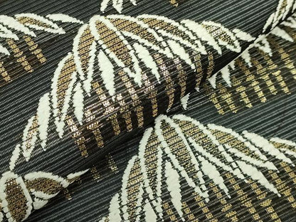 平和屋着物＊極上 夏物 西陣 河合美術織物謹製 六通柄袋帯 唐織 笹竹 黒地 金糸 逸品 DZAB4783kh6