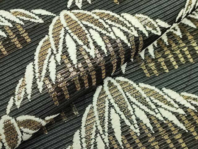 平和屋着物＊極上 夏物 西陣 河合美術織物謹製 六通柄袋帯 唐織 笹竹 黒地 金糸 逸品 DZAB4783kh6