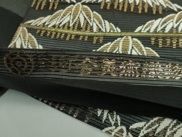 平和屋着物＊極上 夏物 西陣 河合美術織物謹製 六通柄袋帯 唐織 笹竹 黒地 金糸 逸品 DZAB4783kh6