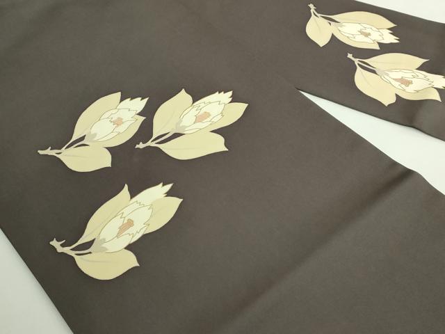 平和屋着物●極上　塩瀬　九寸名古屋帯　舞花文　薄い檳榔子染色地　金彩　逸品　DZAB4794kh6