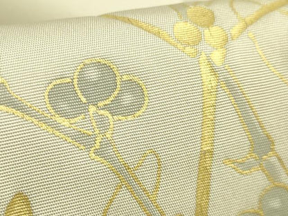 平和屋着物●極上　塩瀬　九寸名古屋帯　刺繍　南天枝葉文　金彩　逸品　DZAB4795kh6