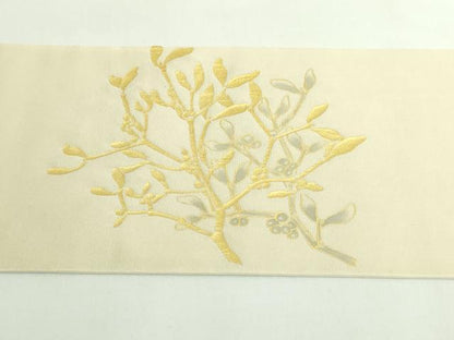 平和屋着物●極上　塩瀬　九寸名古屋帯　刺繍　南天枝葉文　金彩　逸品　DZAB4795kh6