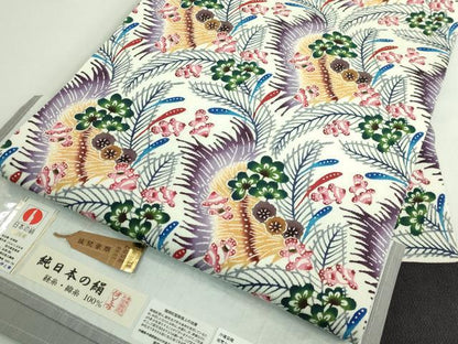 平和屋本店●最高級　城間栄順　本場琉球紅型　九寸開き名古屋帯　染と織　琉藍　伊と幸　草花文　証紙・紙タグ付き　逸品　DZAB4798kh6