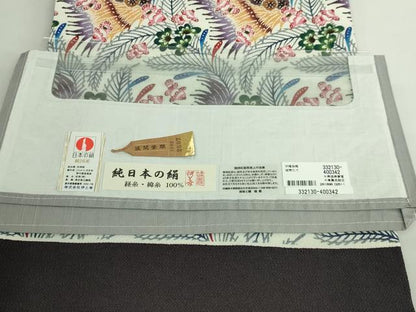 平和屋本店●最高級　城間栄順　本場琉球紅型　九寸開き名古屋帯　染と織　琉藍　伊と幸　草花文　証紙・紙タグ付き　逸品　DZAB4798kh6