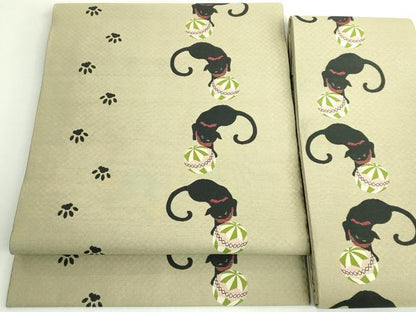 平和屋着物●極上　つけ帯　黒猫　毬　足跡　逸品　DZAB4800kh6