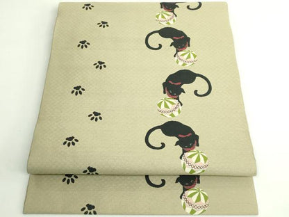 平和屋着物●極上　つけ帯　黒猫　毬　足跡　逸品　DZAB4800kh6